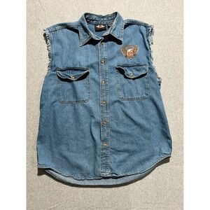 Biker Design Womens Sleeveless Denim Shirt Eagle Ride Free Nevada Large